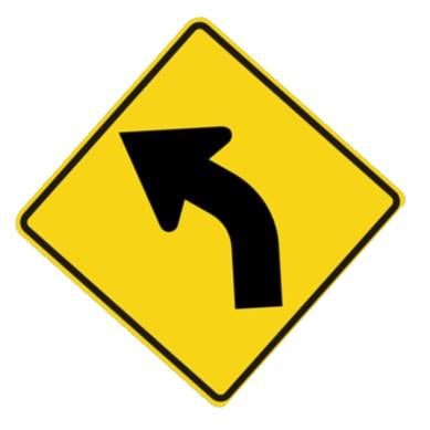 S Scale - Curve Warning Signs – 45° or 90°, Choose Direction (with Metal Poles) - 4 Pack