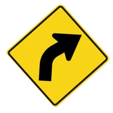 S Scale - Curve Warning Signs – 45° or 90°, Choose Direction (with Metal Poles) - 4 Pack