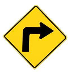 S Scale - Curve Warning Signs – 45° or 90°, Choose Direction (with Metal Poles) - 4 Pack