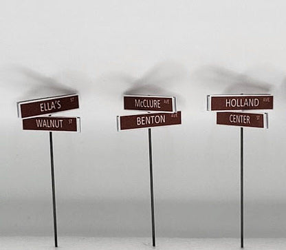 N Scale Tuscan Red street signs, MUCD street signs, Model Railway, Model Railroad signs