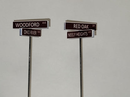 HO Scale, N Scale, O Scale, S Scale Street Signs Double Stack Street Signs Model Railroad Street Signage