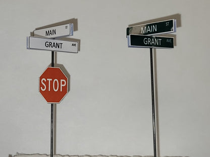 Double Stack Street Signs Model Railroad, added stop sign, realistic signage