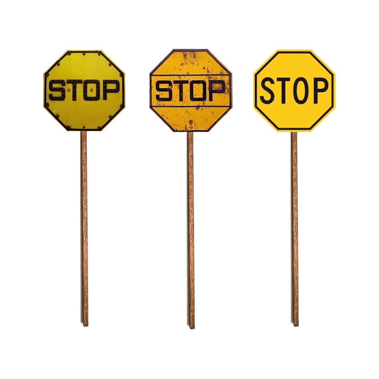 Old Style Yellow Stop Sign 4-pack - 3 Styles to choose from!