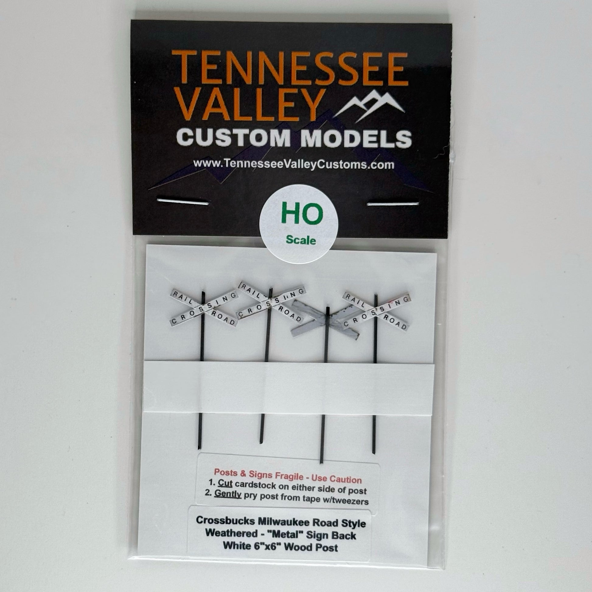 Model Railway Sign, Model Railroad Sign, Milwaukee Road Crossbucks, Weathered White background, x shape, four pack, Model Railroad Layout, Diorama, metal pole, white post, brown post, Scale, O Gauge, N Scale, N Gauge, HO Scale, HO Gauge, S Scale, S Gauge 