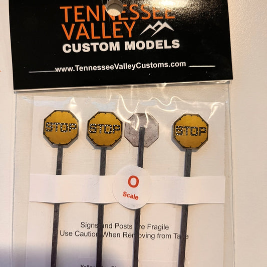 HO Scale - Yellow Stop Sign w/ Rivets and Cats Eyes - 4 Pack - LIMITED