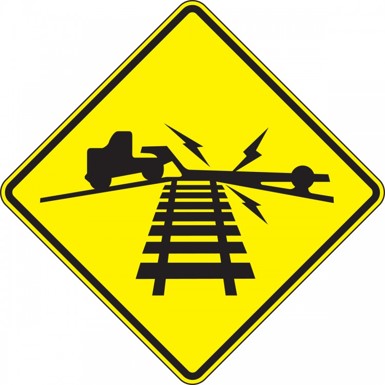 O Scale - Low Ground Clearance Graphic and Written Warning - 2 Pack -Metal Pole