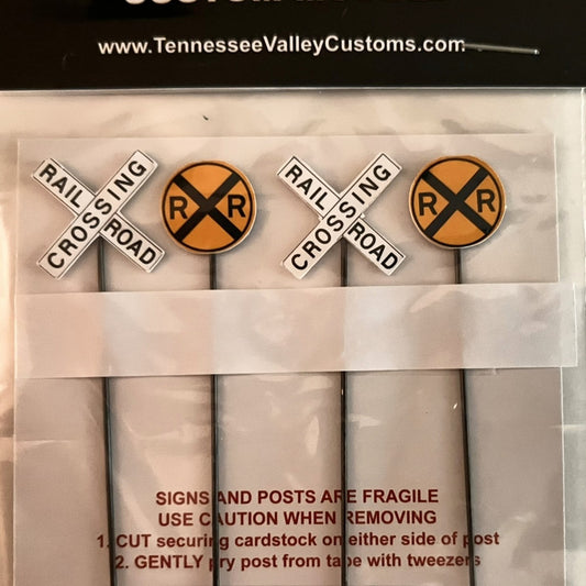 N Scale - Grade Crossing Sign Pack – Includes Crossbucks & Advanced Warning Signs (Choose Pole Type)
