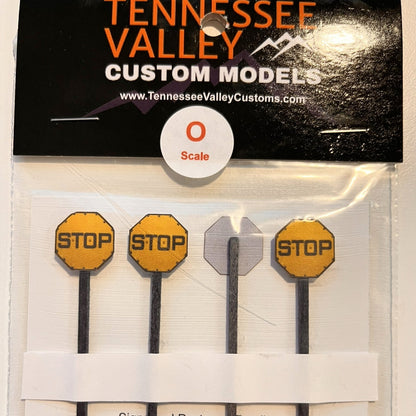 HO Scale - Yellow Stop Sign w/ Rivets - 4 Pack - Choice of Poles