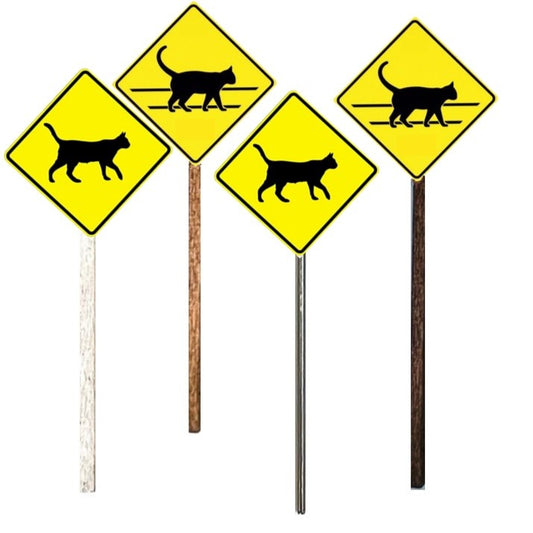 Model Railroad Signs, Model Layout, Cat crossing, Cat warning, Model Road Signs, Yellow Diamond, Black cat silhouette, cat in crosswalk Humorous, N Scale, O Scale, S Scale, HO Scale