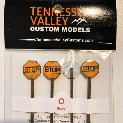 S Scale - Yellow Stop Sign - Horizontal - 4 Pack - Choice of Poles