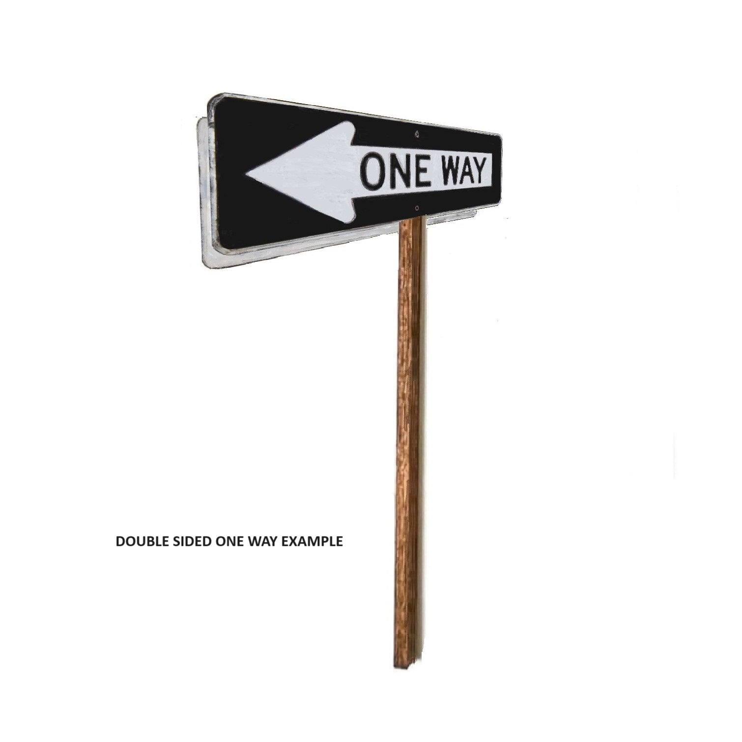 Double Sided One Way Sign,  Black Rectangle, White Arrow, Model Train Sign, Model Railroad Sign, Model Railway Sign, O Gauge, O Scale, N Gauge, N Scale, HO Gauge, HO Scale, S Gauge, S Scale, Metal Pole , Wood poles