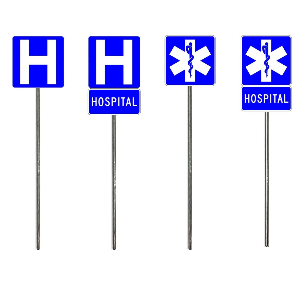 Model Railroad Hospital Signs H Hospital with Small lower sign, Star of Life with Hospital Sign on Metal Poles, O Scale, HO Scale, N Scale, S Scale