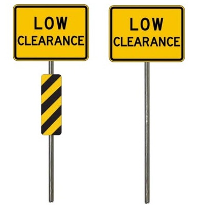 Model Railroad Layout Street Sign,  Low Clearance Signs one with hazard marker, metal poles. O Scale, O Gauge