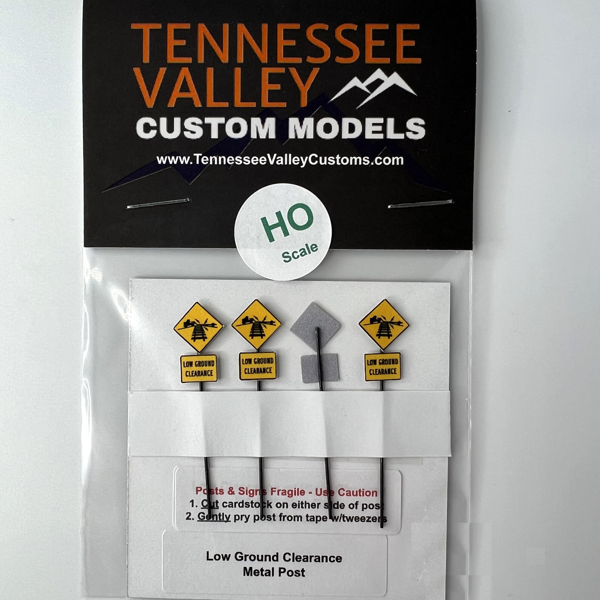 Model Railroad Layout Street Sign,  Low ground clearance package , HO Gauge, HO Scale with Metal posts