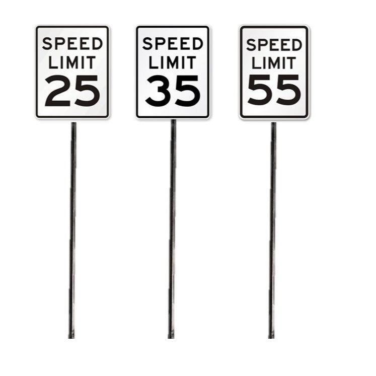 Model Railroad signs 25 mph 35 mph 55 mph white and black with metal poles