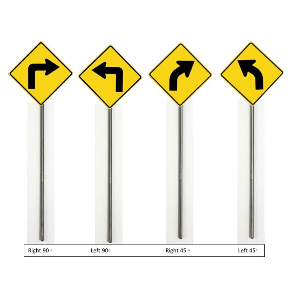 Right and Left Curve Ahead Signs - 4 pack variations