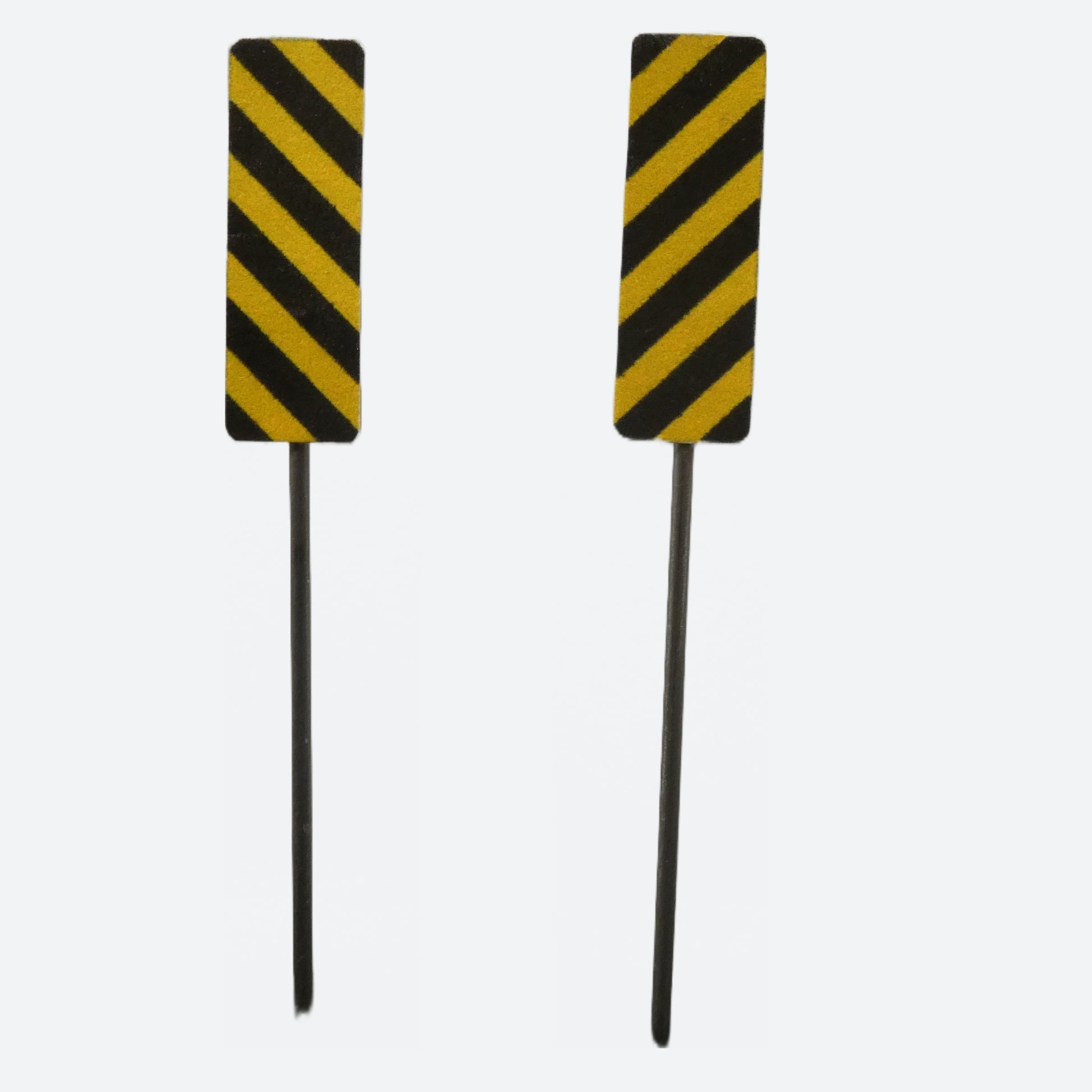 Model Railroad Hazard Markers, gold and black stripe, Left or Right  with metal pole. O Gauge, O Scale