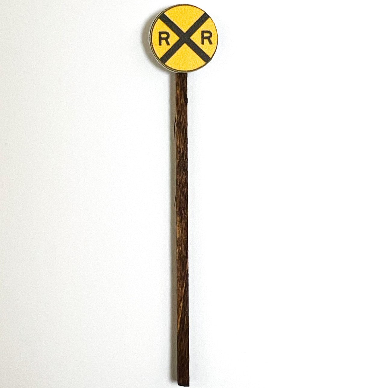 Model Railroad Grade Crossing Advance Warning Sign, R X R yellow circle brown post. HO Gauge, HO Scale